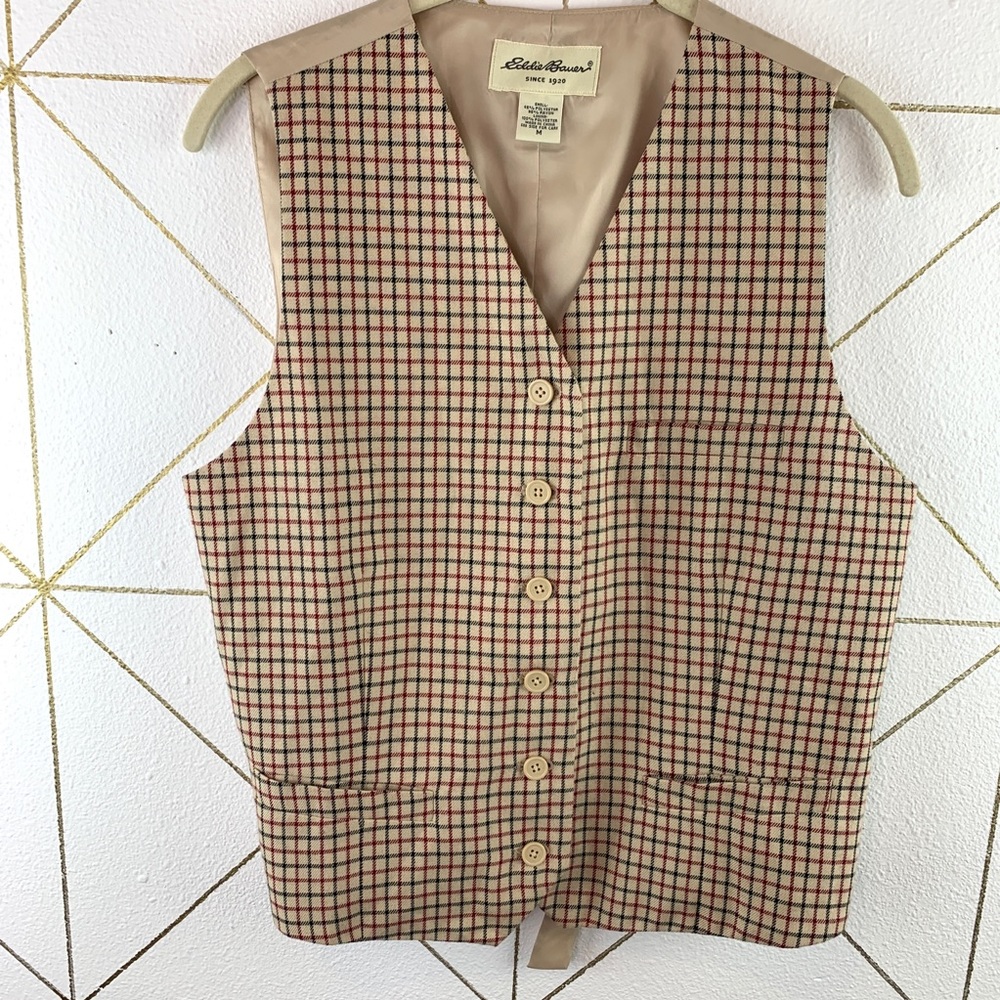 Vintage Eddie Bauer Academia Plaid Button Front Vest Medium